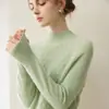 Suéter de moda jacquard de cuello medio 100% cachemira para mujer, otoño e invierno, grueso, holgado, versátil, camisa base de punto