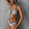2027 Novo Maiô Duas Peças Estilo Europeu e Americano com Estampa Floral Transfronteiriça para Mulheres, Biquíni com Amarração no Pescoço, Huludao Swimwear