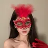 Máscara de Ano Novo Deuses Menina Raposa Flor Máscara Facial Estilo Nacional Antigo Pintura Colorida Bola Barra Meio Rosto Máscara de Vestir