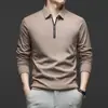 [Contém Seda de Amora + Lã de Ovelha] Camisa Polo Masculina de Manga Longa 2025 Outono Nova Camiseta Casual para o Dia a Dia