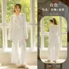 Nuevo Conjunto de Pijama de Satén con Patrón de Espiga Estilo Chino, Estilo Perezoso, con Lazos de Borlas, Manga Larga y Pantalón Largo, Amigable con la Piel 793