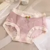 Bragas Dulces de Encaje Estilo Japonés, Secado Rápido y Absorción de Humedad, Transpirables, con un Moño, Malla Ligera que Envuelve la Piel, Braguitas Triángulo