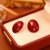 Brincos de Gancho de Prata 925 para Tornozeleira com Esmalte Vermelho e Gotejamento de Óleo Estilo Retro de Hong Kong Brincos de Personalidade Simples de Alto Padrão para Mulheres