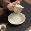 Bandeja de té de cerámica estilo japonés con diseño de flor de cerezo, accesorios para juego de té, bandeja para juego de té Kung Fu, posavasos y plato para uso doméstico