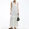 Vestido Largo sin Mangas de Patchwork de Doble Capa, Corte Holgado, Vestido Largo tipo Camiseta que Favorece la Figura, Estilo Minimalista para el Trabajo y los Viajes, Falda Acampanada con Caída
