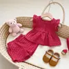 Conjunto de Verão Xadrez para Meninas, Nova Roupa Infantil Estilo Coreano, Conjunto de Duas Peças Elegante Sem Mangas com Shorts para Bebês no Verão