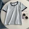Camiseta de Verano para Mujer con Hombros Adelgazantes de Color en Contraste, Manga Corta, Nueva 2025, Top Casual Holgado para Verano