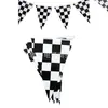 Banderola de Banderines de Cuadros Grandes en Blanco y Negro con Temática de Carreras Popular Transfronteriza para Decoración de Fiesta de Cumpleaños