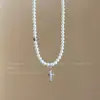 Chica Picante Estilo Americano~ Collar en Capas de Cruz de Perlas para Mujer, Cadena para Clavícula de Lujo Ligero Nicho de Gama Alta, Accesorio Exquisito Versátil
