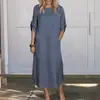 Nuevo Vestido de Verano 2024 de Viento Holgado Casual de Color Sólido de Manga Corta de Algodón y Lino