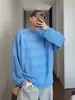 Camiseta Casual de Manga Larga Estilo Perezoso de Primavera y Otoño para Hombre, Delgada, Holgada, Jacquard, Protector Solar, Malla Azul, Estilo Americano