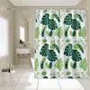 Cortina de ducha de plástico PEVA con estampado de hojas de tortuga para cabina de ducha y baño, impermeable y con ganchos de plástico