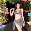 [2 colores] Nuevo bikini a cuadros de tres piezas, traje de baño dividido para mujer, bikini con lazo sensual y picante