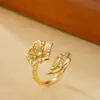 Anillo Yanyu Estilo Chino Nuevo Resistente con Flor Cepillada y Circonita Microincrustada, Anillo Elegante y Exquisito para Mujer, Directo del Fabricante