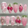 30 Peças de Venda Quente de Verão Transfronteiriça Doce e Refrescante Frutas 3D Estéreo Uva Cereja Amêndoa Unhas Postiças Rosa Morango Ins