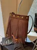 Bolsa Transversal Retro Nicho Exquisita 202 Suede Veludo Novo Estilo Bolsa Feminina Estilo Popular Versátil Bolsa Transversal Franja Tote