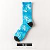 Meias Masculinas de Algodão Meia-Canela para Outono e Inverno, Fundo Felpudo, Espessadas, Estilo Coreano, Tie-Dye Folha de Bordo Tendência Meias de Basquete, Casuais