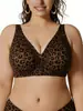 Sujetador cruzado de Amazon sin costuras, cuello en V, talla grande, estampado de leopardo, sin varillas, con efecto push-up y elevación, hecho de tela de seda helada, para mujer