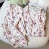 Pijama de três peças com estampa de flores e coelho, estilo doce, para primavera e verão, novo, transfronteiriço, casual, pode ser usado fora, foto real, atacado