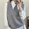 Colete de Tricô com Miçangas e Strass Nova Coleção Primavera 2026 Casual Feminino Simples Solto Versátil para Outono/Inverno