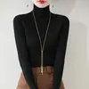 Suéter de Lã Ready-To-Wear de Primeira Linha 25 Outono e Inverno Novo Solto Cor Pura Versátil Listrado Tricotado Gola Alta Meia Suéter Básico