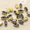 10 Piezas de Strass de Garra Cosidos a Mano de Ojo de Caballo Pequeño de 4x8mm con Base Dorada y Agujeros para Decoración de Zapatos y Cuellos de Ropa, Botones de Strass para Bolsos