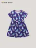 Vestido de manga corta para niña, estilo europeo y americano, estampado, cuello redondo, falda infantil, tejido de algodón, moda infantil.