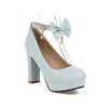 Zapatos de tacón alto de punta redonda para mujer, tallas 34-48, Zapatos de tacón alto para mujer transfronterizos con plataforma impermeable, Lazo, Tacón grueso, Zapatos para mujer de talla extragrande