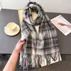 Novo Cachecol Xadrez Quente de Imitação de Caxemira, Cachecol Versátil com Franjas da Moda Outono e Inverno Unissex para Casal