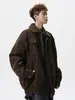 Chaqueta de cuero casual, de estilo de fábrica, moderna y elegante para hombre, perfecta para el otoño, con un diseño holgado de ropa de trabajo americana y un cuello de solapa versátil.