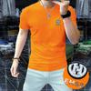 Hermosa camiseta delgada y moderna con letras, de algodón mercerizado para hombre, cuello redondo, manga corta, primavera y verano, nueva industria pesada.