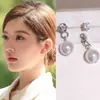 Permítanme ser deslumbrantes Pendientes de cristal y perla estilo Zhao Lusi para mujer, joyería de oreja única de tachuela de lujo ligero, temperamento nicho