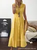 Falda Larga de Mujer para Exportación Europea y Americana 2023 Aliexpress Amazon Vestido de Cuello de Solapa Color Liso Botones Sin Mangas Dobladillo Completo