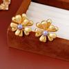 Pin de Plata Chapado en Oro Real de 18K Flor Clip para Oreja Aretes de Moda Retro Combinables Lujo Ligero Aretes Exagerados de Alta Gama para Mujer