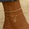 Tobillera Clásica Transfronteriza Europea y Americana con Colgante de Mariposa, Conjunto de Tobilleras de Cadena Metálica Multicapa de Moda para Mujer al por Mayor