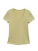 Camiseta Nantao de Manga Corta con Cuello en V para Mujer 2026 Nuevo Estilo Ajustada Ceñida a la Cintura Efecto Plisado Adelgazante Sencilla Capa Base