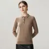 Otoño e Invierno Nueva Camiseta Base de Punto de Cachemira Moda Suave Cómoda Color Sólido Holgada para Mujer Cuello Polo Manga Larga