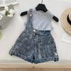 Traje de Overol de Verano para Niñas 2025 Nuevo Estilo de Verano para Niños Shorts de Mezclilla Bebé Estilo Coreano Conjunto de Dos Piezas