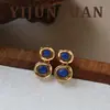 Brincos Geométricos de Lápis-lazúli Versáteis Retrô Europeus e Americanos, Luxo Leve, Alto Padrão, Design Simples, Brincos de Cobre para Mulheres