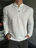 Camisa de entrenamiento de manga larga para hombre, otoño, cuello polo/Henley, para correr, deportes, fitness, simple y elegante, color liso, adecuada para usar en capas