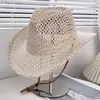 Sombrero de Mezclilla Tejido Hueco Nuevo Estilo Transfronterizo para Hombres y Mujeres, Sombrilla de Ala Ancha para Vacaciones en la Playa al Aire Libre, Protección Solar, Sombrero de Paja Transpirable