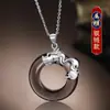 Collar con Colgante para Hombre Moderno Elegante Sencillo Versátil Obsidiana Hebilla de Seguridad Plata de Ley S925 Joyería para Mujer