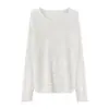 Camisa base de tricô mohair macio estilo coreano com gola redonda para mulheres, design de outono com detalhes vazados, suéter leve de lã