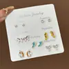 Set Semanal de Pendientes de Nicho Estilo Coreano, Pendientes Lindos y Compactos de Aleación Electroplateada con Pedrería, Venta al por Mayor