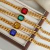 Chinês estilo antigo nicho de moda elegante personalidade cubana cadeia incrustada cor cristal pedra design titânio aço joias terno