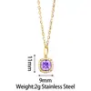 Collar Colgante de Acero Inoxidable Estilo Retro Lujo Ligero Girasol Circonia Cadena para Clavícula Cuadrado Ovalado Piedras Preciosas Multicolor para Mujer