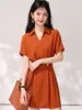 Vestido camisa de estilo francés con cuello, talla grande estilo verano, entallado en la cintura, elegante, vestido largo estilo diosa nicho