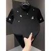 Polo Casual Juvenil Cuello Polo Manga Corta Atractivo Delgado Bordado Manga Corta Verano para Hombre Blanco Negro