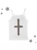 Verão Novo Tendência Europeia e Americana Tops Estilo de Rua Personalizado Slim Fit Cruz de Strass Versátil Camiseta Top
