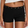 Verano Moda Callejera Retro Estilo Ins Simple Gótico Sexy Color Sólido Pantalones Cortos para Mujer con Decoración de Remaches y Diseño Único